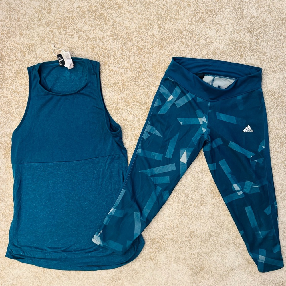 Adidas Blue Tank Top and Leggings Set